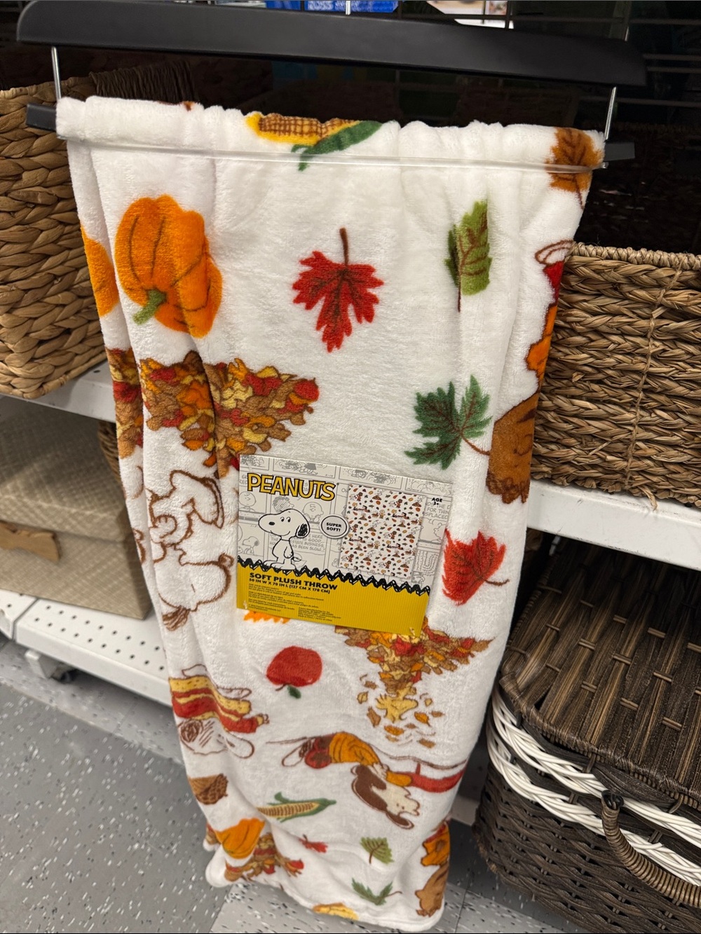 Peanuts Fall Leaves Plush Throw Blanket - White, Orange, Red, Green, Brown